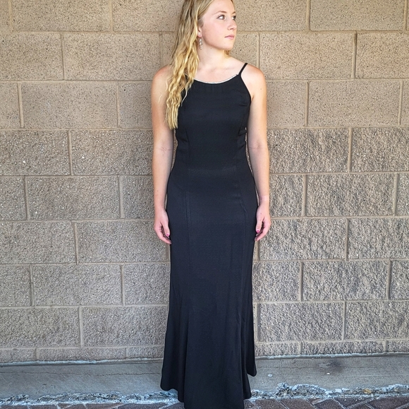 Vintage Gunnie Sax Jessica McClintock Crystal embellished Black Maxi Dress SZ 6 - Picture 16 of 16
